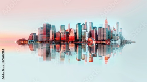 Stunning double exposure of city skylines intertwined with bustling urban scenes, symbolizing the fusion of architecture and human activity, high-resolution, rich textures, lifelike and mesmerizing