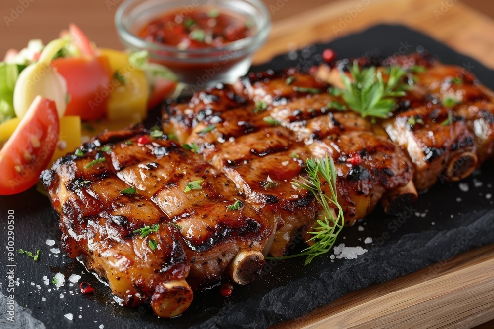 Savory grilled meat delight served on a platter Savory grilled meat delight served on a platter
