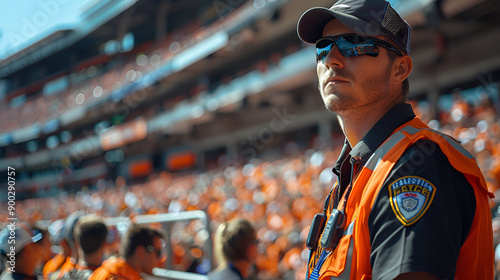 Event personnel and stadium security guaranteeing safety