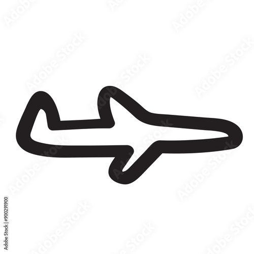 Airplane outline icon. Simple design. Black color. Hand drawn illustration on white background.