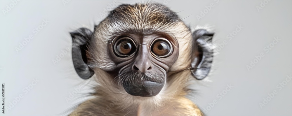 A monkey with large eyes staring at the camera. A monkey with large eyes staring at the camera.