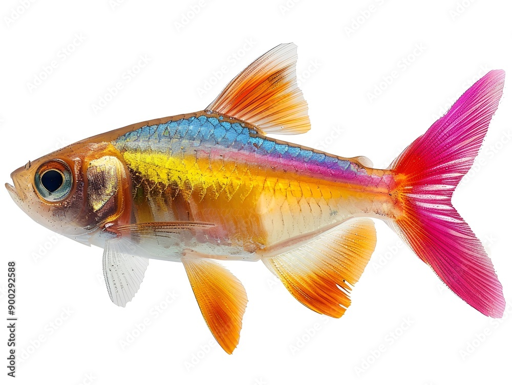 Colorful finned fish swimming gracefully against a white backdrop. Colorful finned fish swimming gracefully against a white backdrop.