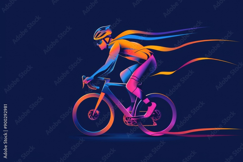 Fototapeta premium A person rides a bicycle on a dark background, perhaps during a nighttime commute or exercise
