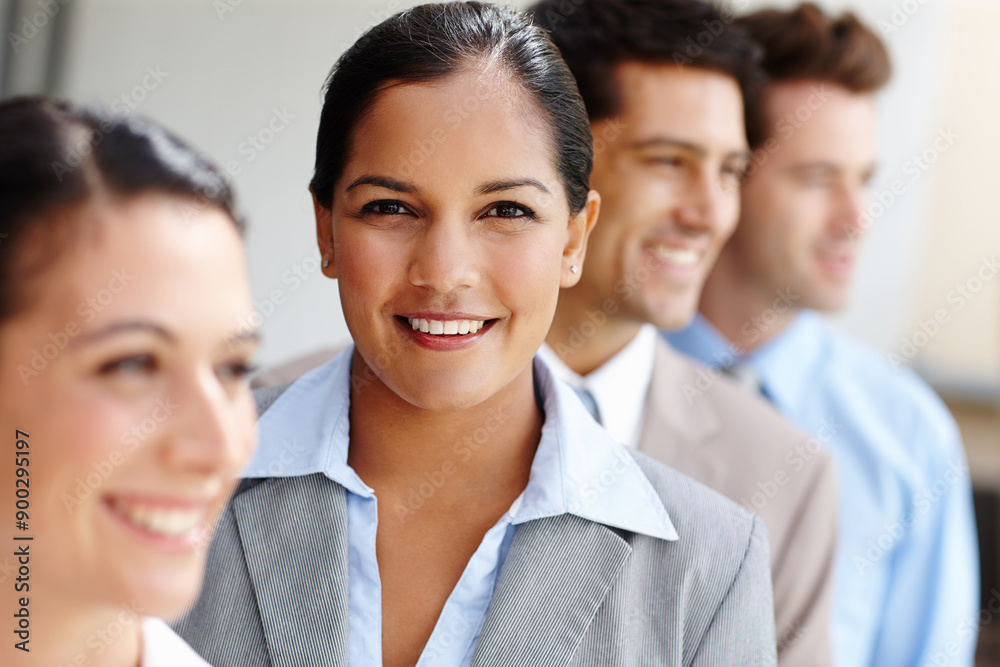 Portrait, business woman and diversity in group with confidence, colleague or collaboration in queue. Female person, smile and about us for team building, employee or professional in accounting firm Portrait, business woman and diversity in group with confidence, colleague or collaboration in queue. Female person, smile and about us for team building, employee or professional in accounting firm