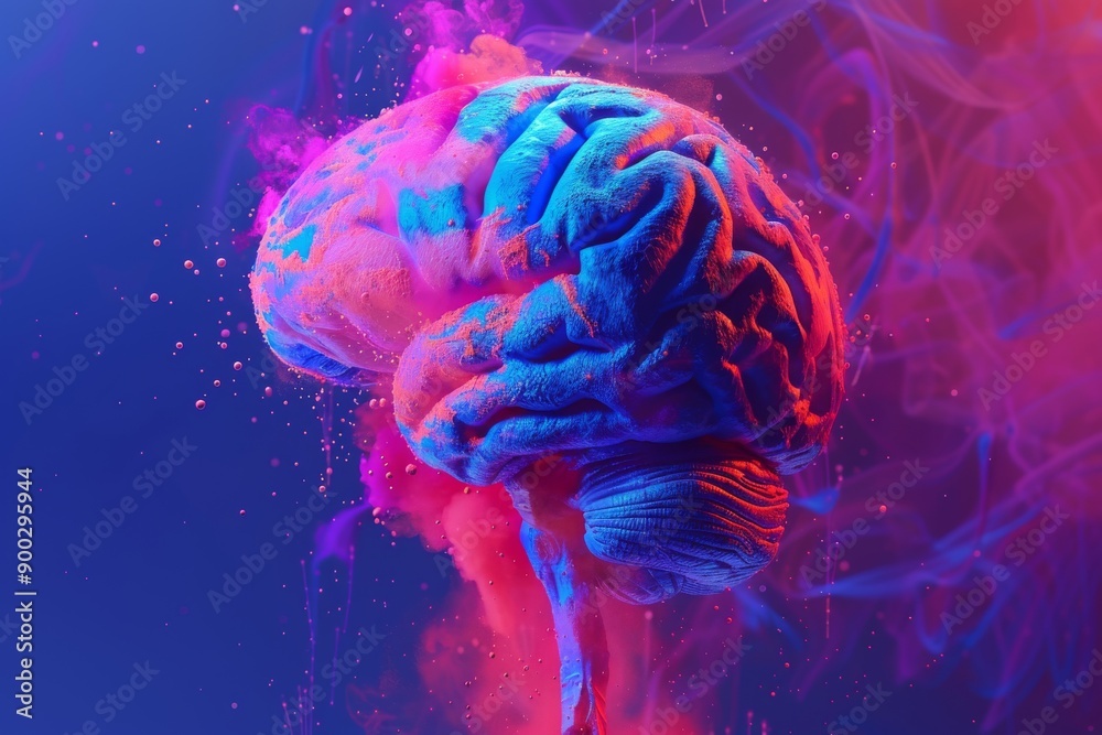 Abstract brain with vibrant colors and dynamic elements showcasing mental activity and neural networks Abstract brain with vibrant colors and dynamic elements showcasing mental activity and neural networks