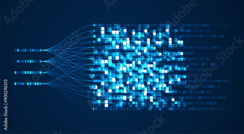 Big data visualization. Social network, financial analysis of complex databases. Data mining. Vector technology background. Information analytics concept.