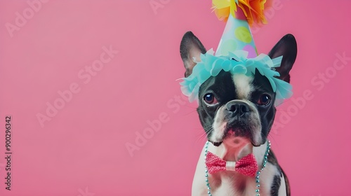 French Bulldog Dressed in Party Hat