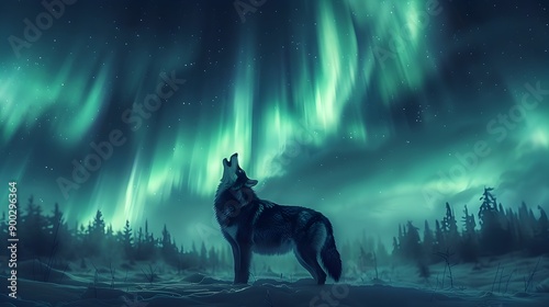 Majestic Wolf Silhouette Beneath Captivating Northern Lights