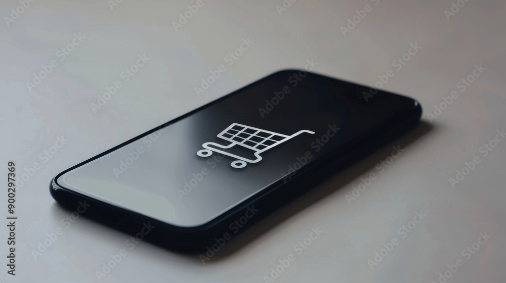 A cell phone with a shopping cart icon on it A cell phone with a shopping cart icon on it