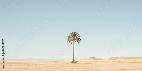 minimalist photo of a palm tree in desert, summer vibes