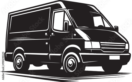Modern Cargo Van silhouette flat vector illustration isolated on a white background