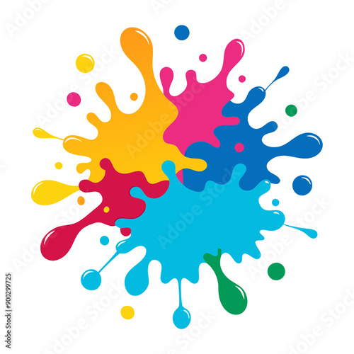 Colorful paint splashes in abstract style on white background with copy space