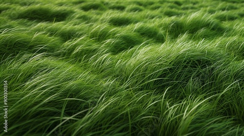 A lush, dense patch of tall grass waving gently in a soft breeze, showcasing various shades of green and the natural undulation of the field.