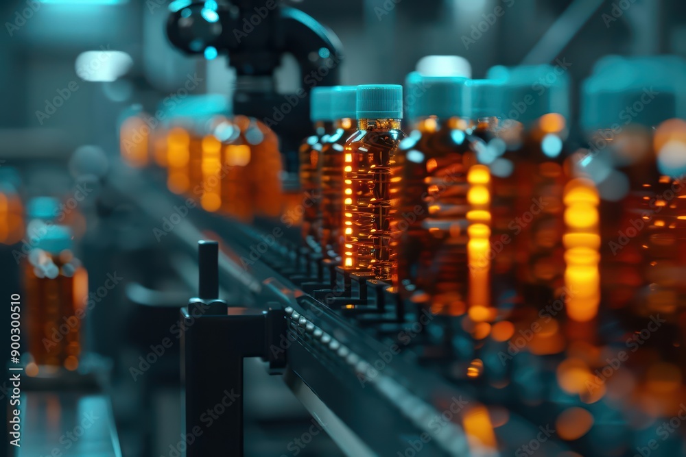 Ultramodern bottling line in a supernatural scene Ultramodern bottling line in a supernatural scene