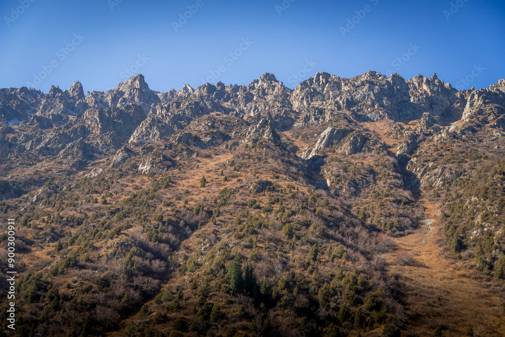 The mountain range with scenic rocks in Ala-Archa Nature Park, Kyrgyzstan, a part of Tian Shan mountains at Central Asia.
The mountain range with scenic rocks in Ala-Archa Nature Park, Kyrgyzstan, a part of Tian Shan mountains at Central Asia.