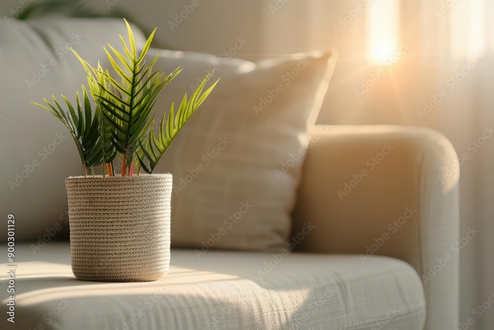 Ultramodern home cozy interior warm decor in a supernatural scene with sunlight filtering through