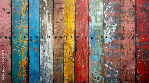 Old, grungy, colorful wood background - generative ai © ImronDesign