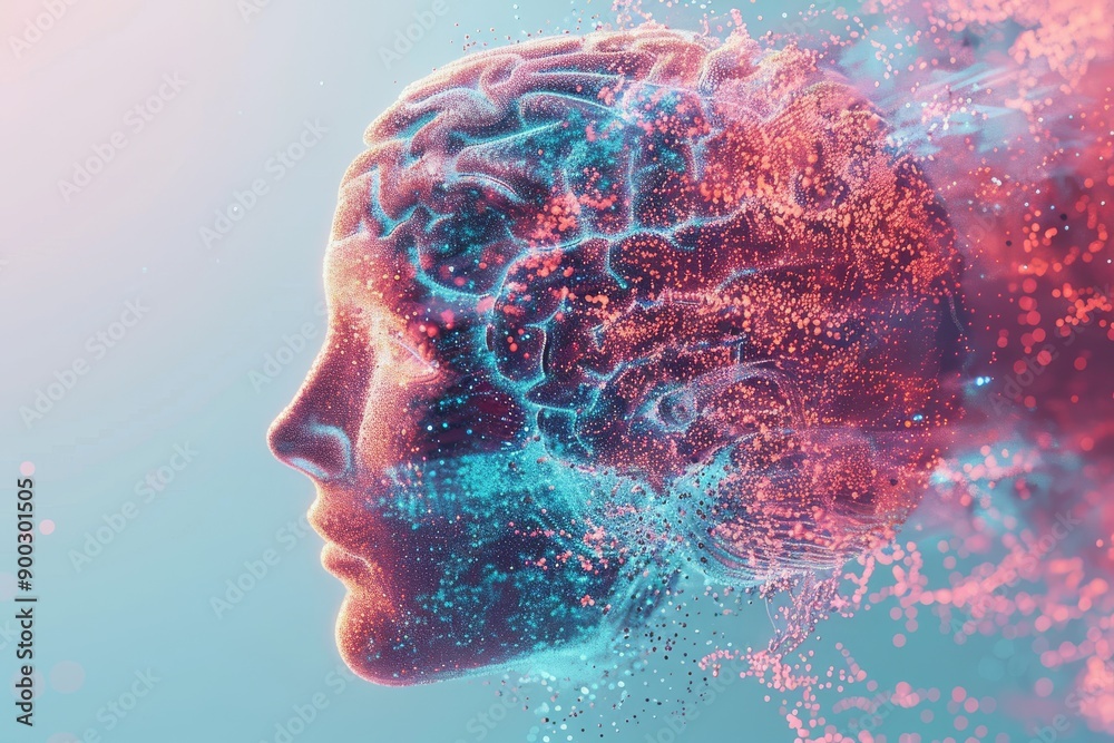Profile of human head with intricate neural connections and glowing cognitive functions Profile of human head with intricate neural connections and glowing cognitive functions