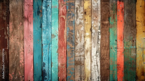 Old, grungy, colorful wood background - generative ai