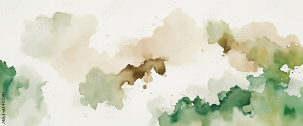 Obraz premium Brown green and white watercolor abstract color splash design background