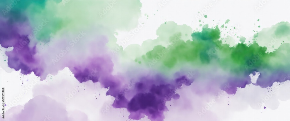 Obraz premium Purple green and white watercolor abstract color splash design background