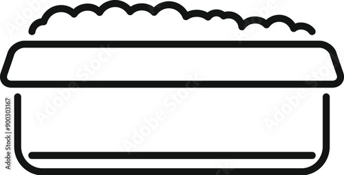 Simple black and white icon of an open plastic container full of food, ready for delivery