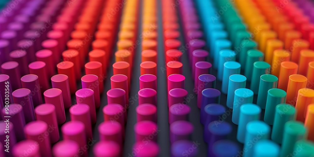 Obraz premium abstract rainbow colored cylinders in a geometric pattern - vibrant gradient background for design and technology