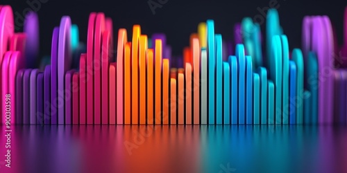 abstract colorful 3d bars graphic design, vibrant audio equalizer, rhythmic music visualization, rainbow color spectrum, sound wave pattern, digital art, geometric shapes, minimalist design, futurist © auc