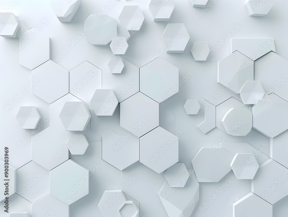 3d render, abstract white background with hexagon pattern for technology concept. Abstract futuristic wallpaper with 2D and 45 degree angle illustration of geometric shapes on light grey surface. Back 3d render, abstract white background with hexagon pattern for technology concept. Abstract futuristic wallpaper with 2D and 45 degree angle illustration of geometric shapes on light grey surface. Back