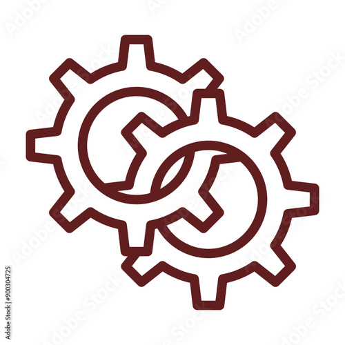 Two Gears Interlocking Vector Line Maroon Icon Design