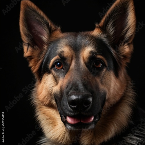 cute isolated german shepherd dog companion pet black background