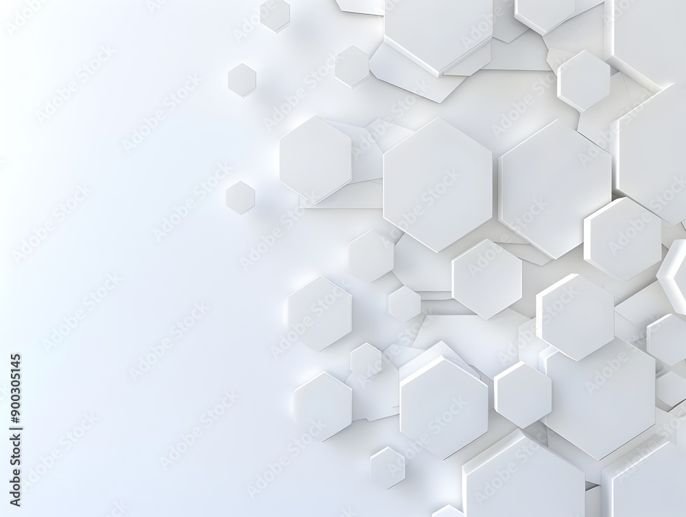 3d render, abstract white background with hexagon pattern for technology concept. Abstract futuristic wallpaper with 2D and 45 degree angle illustration of geometric shapes on light grey surface. Back 3d render, abstract white background with hexagon pattern for technology concept. Abstract futuristic wallpaper with 2D and 45 degree angle illustration of geometric shapes on light grey surface. Back