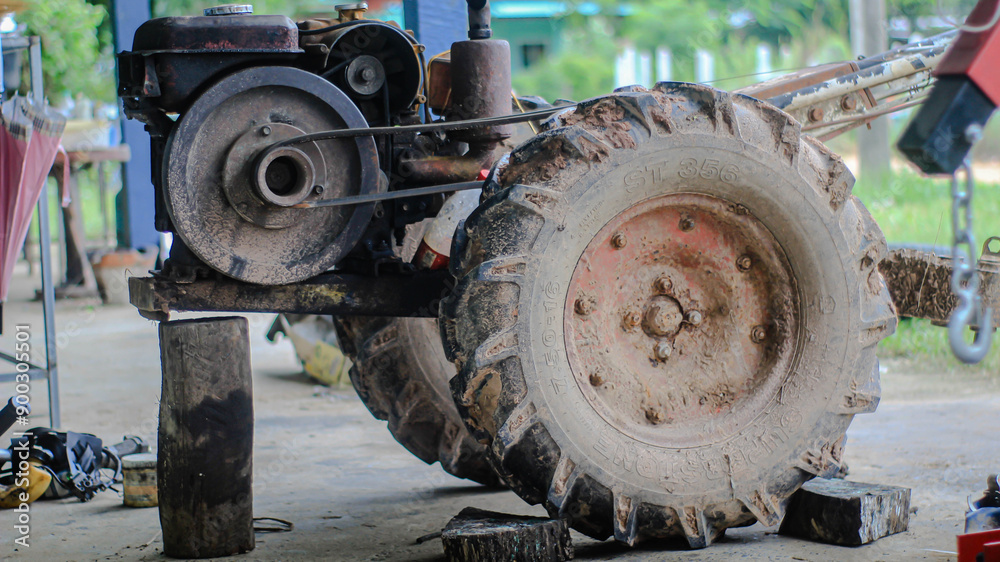 Agricultural walking tractor, antique diesel machinery tractor Agricultural walking tractor, antique diesel machinery tractor