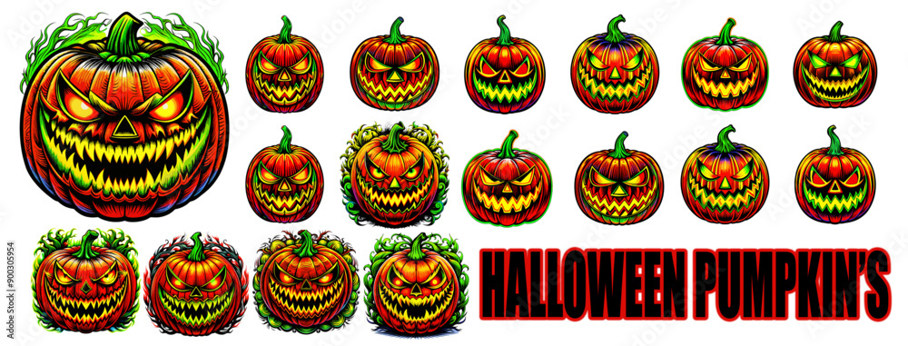 Obraz premium Halloween Icon collection vector, pumpkin creepy and spooky element for decoration