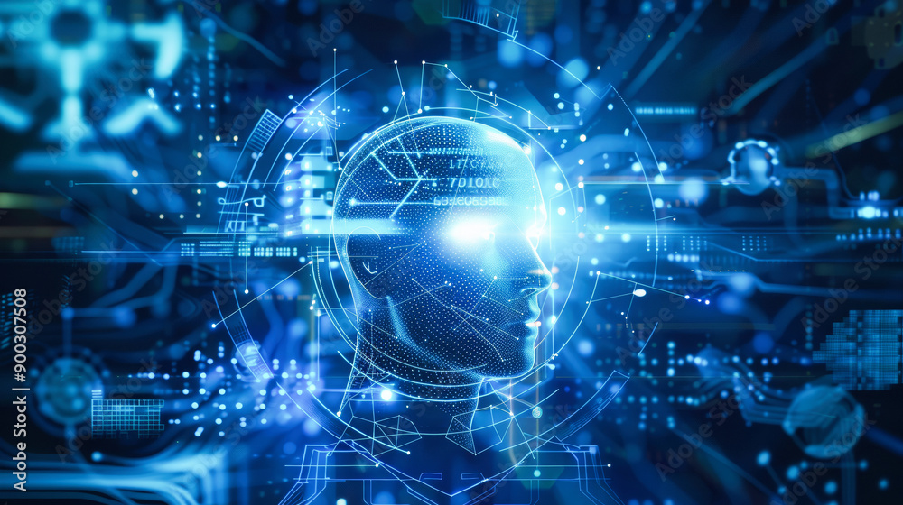 A futuristic composition with human and digital components. Artificial intelligence concept. A futuristic composition with human and digital components. Artificial intelligence concept.