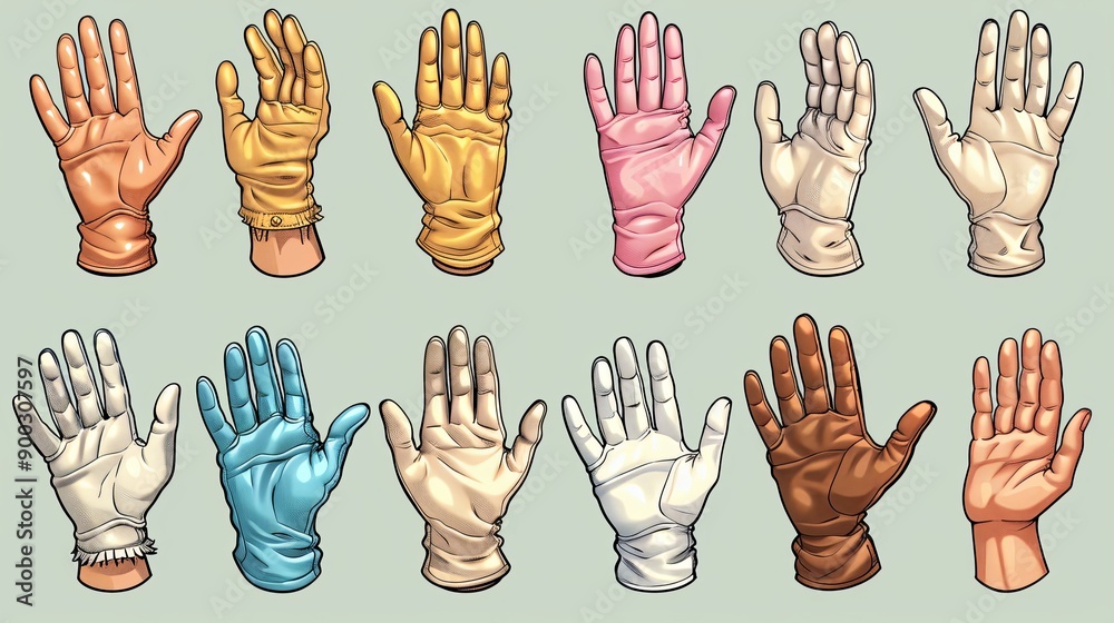 Fototapeta premium vector, illustration, Vintage cartoon hands in gloves and feet in shoes. Cute animation character body parts. Comics arm gestures and walking leg poses vector set. Different foot movements and positio