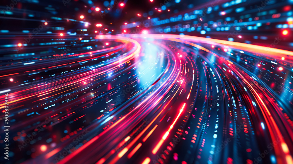 Digital background featuring an abstract, digital space with glowing lights and futuristic elements Digital background featuring an abstract, digital space with glowing lights and futuristic elements