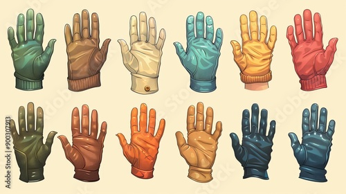 vector, illustration, Vintage cartoon hands in gloves and feet in shoes. Cute animation character body parts. Comics arm gestures and walking leg poses vector set. Different foot movements and positio photo