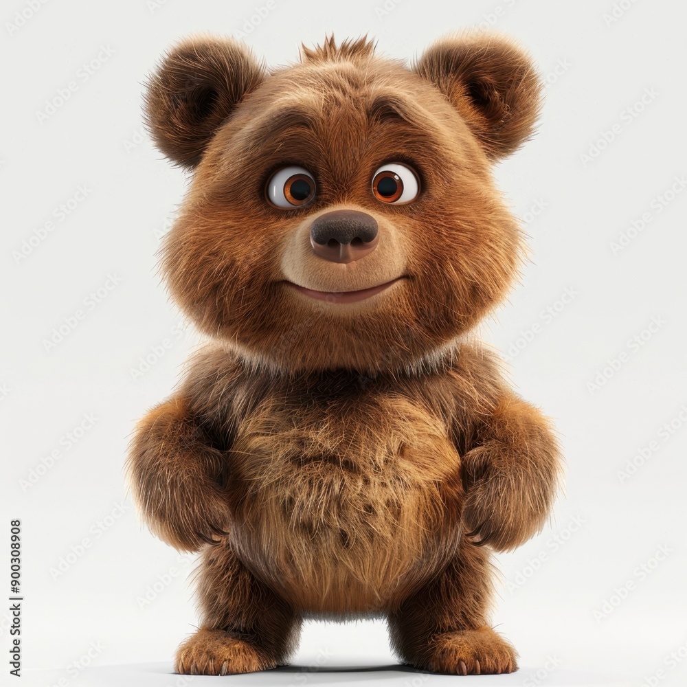 Adorable Furry Cartoon Bear Standing with a Happy Expression.