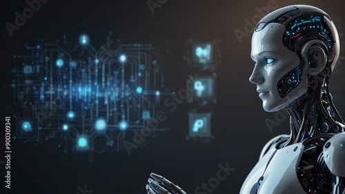 Chat with AI or Artificial Intelligence technology. Man touching chatting virtual with an intelligent artificial intelligence asks for answers he wants. Smart assistant futuristic, Chatbot, ChatGP (1) photo