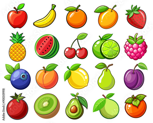 A set of fresh fruits clipart Vector illustration design