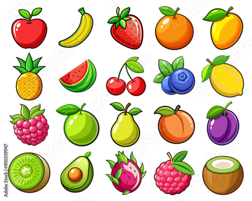 A set of fresh fruits clipart Vector illustration design