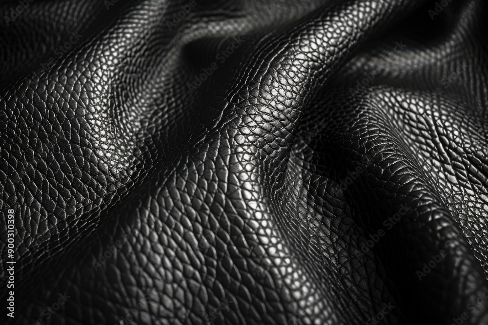 Close-Up Of Textured Black Leather Material In Soft Natural Light Close-Up Of Textured Black Leather Material In Soft Natural Light