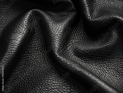 Black Leather Material Close-Up Showing Texture and Detail