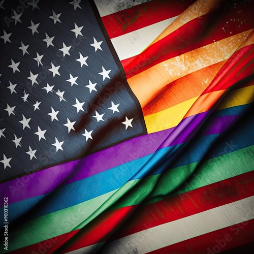 American flag of the USA united with the LGTBI flag, generative AI