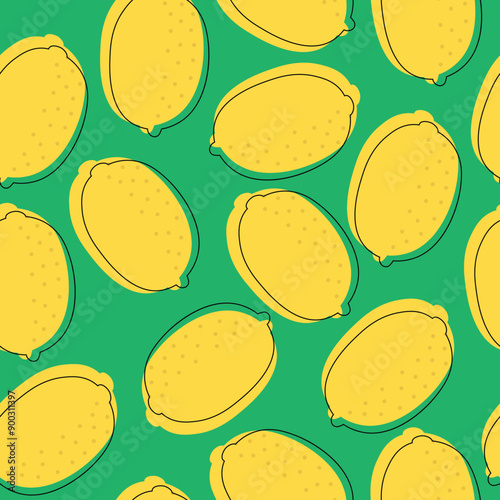 Happy summer green lemon on green background seamless pattern