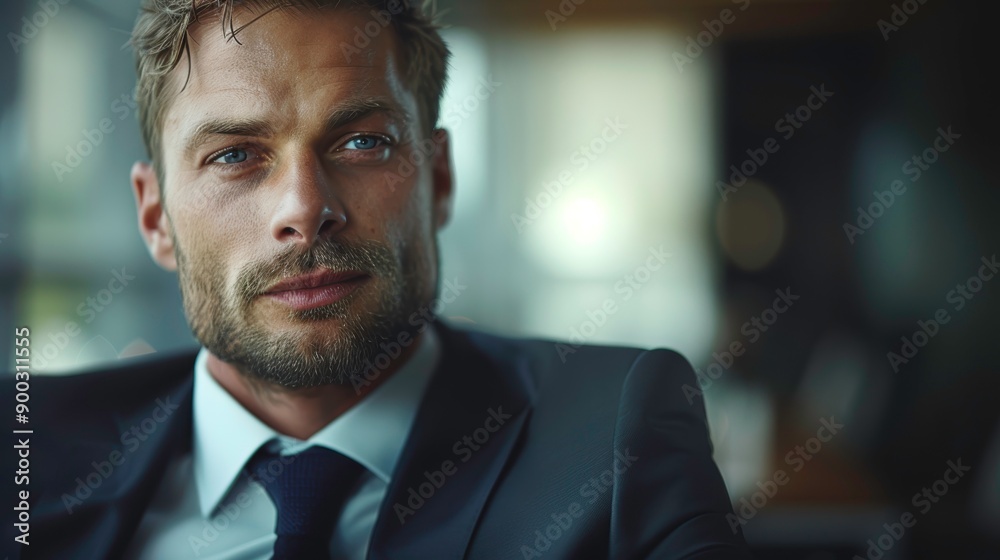 Confident businessman in a suit with a contemplative expression, perfect for corporate or professional themes. Confident businessman in a suit with a contemplative expression, perfect for corporate or professional themes.
