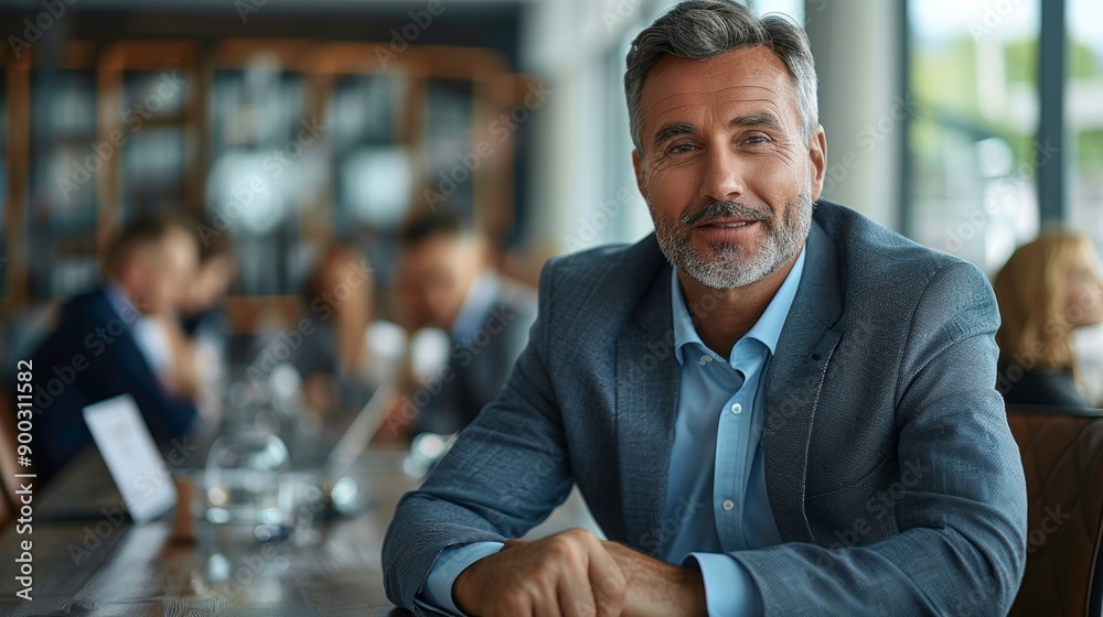 Confident businessman seated at a stylish bar, exuding charisma and professionalism in a modern social setting.