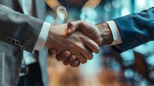 Close-up of a professional handshake symbolizing partnership, trust, and collaboration in a business environment.