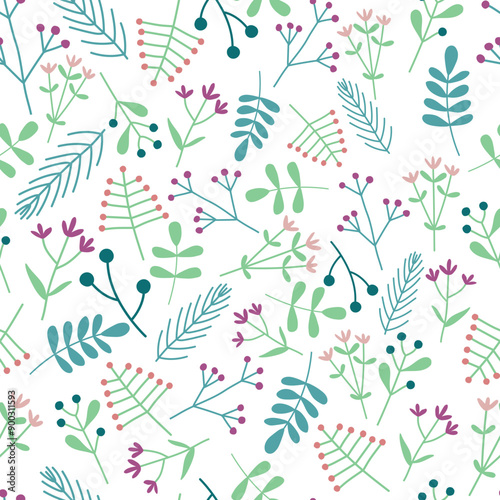 Cute chlidren flower and plants seamless pattern 